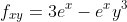 f_{xy} = 3e^x - e^xy^3